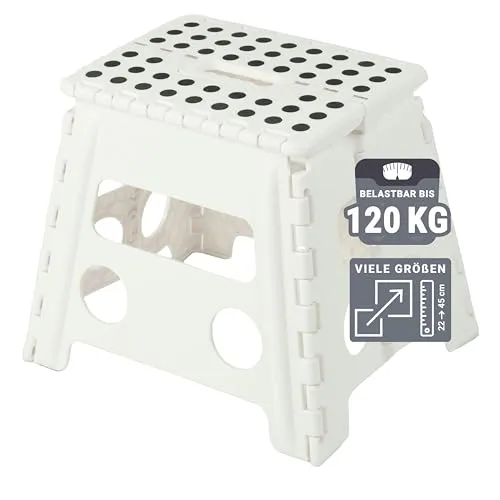 ZOLLNER Klappbarer Tritthocker aus 100% Kunststoff - Robuster Hocker, bis ca. 120 kg belastbar, mit Antirutschnoppen für sichere Nutzung. Ideal für Küche und Haushalt.