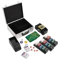 vidaXL Pokerchips-Set 300 Stk. 4 g - Professionelles Poker-Set für Casino-Feeling zu Hause mit 300 bunten Chips, inklusive Aluminiumkoffer und automatischem Kartenmischer für ein erstklassiges Spielerlebnis.