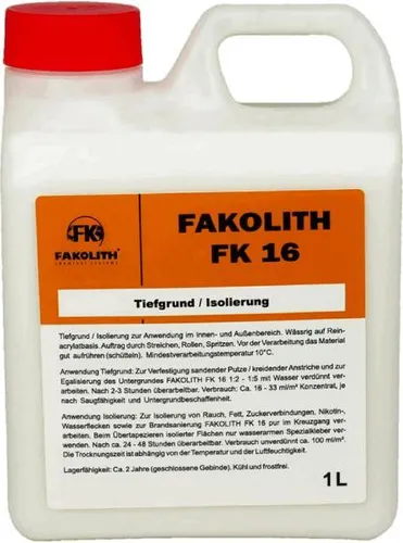 FAKOLITH FK 16 Tiefgrund - 2 in 1 Isolierung 1 Liter - Grundierung und Isolierung in einem, schützt vor Nikotin, Ruß und Wasserflecken. Toxikologisch unbedenklich und umweltfreundlich.