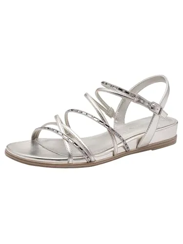 Tamaris Damen Sandalette flach, metallic, 37 EU - Stylische flache Sandalette aus robustem Materialmix, ideal für den Alltag. Innovatives Fußbett für individuellen Komfort und rutschfeste Sohle für sichereren Halt. Praktische Schließe sorgt für einfaches An- und Ausziehen.