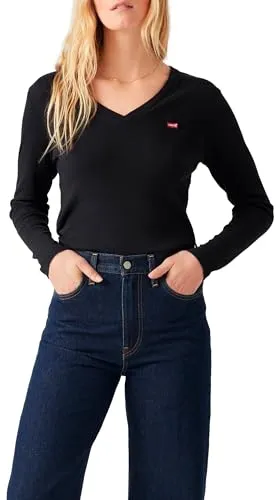 Levi's Damen Essential HM LS Vneck T-Shirt, Caviar, L