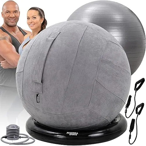 Miweba Sports Gymnastikball-Set - 65 cm, Traglast 500 Kg - Gymnastikball-Set für Fitness und ergonomisches Sitzen im Büro. Mit einer Tragkraft von 500 kg bietet er höchste Stabilität und Komfort – ideal für Training, Therapie oder als Sitzalternative.