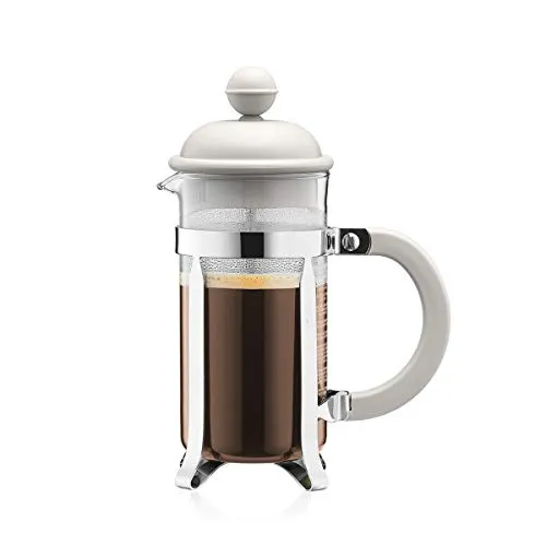 Bodum Caffettiera French Press Weiß – 350ml – Klassischer Kaffeebereiter aus Borosilikatglas - Genießen Sie aromatischen Kaffee mit der Bodum Caffettiera. Diese French Press aus hitzebeständigem Borosilikatglas ist leicht zu reinigen und spülmaschinengeeignet. Ideal für den täglichen Gebrauch und umweltfreundlich ohne Kapseln.