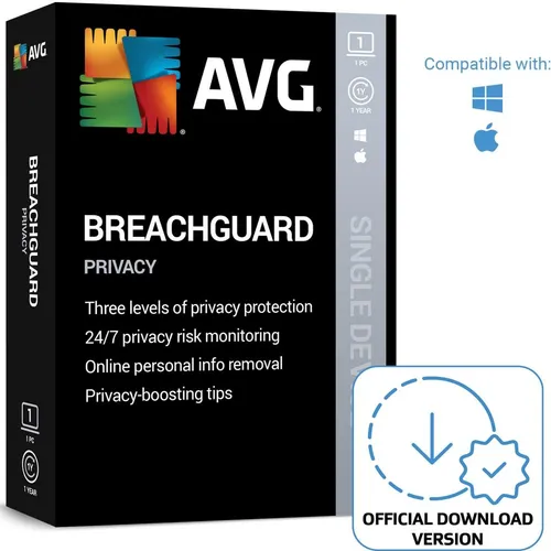 Avast AVG Breach Guard (1 PC) - 1 Jahr DE | Download & Produktschlüssel - Schützen Sie Ihre Daten mit Avast AVG Breach Guard. Ideal für 1 Gerät, bietet es sicheren Schutz vor Datenlecks und sorgt für mehr Sicherheit im Netz. Erhalten Sie den Download-Link und Schlüssel bequem per E-Mail.