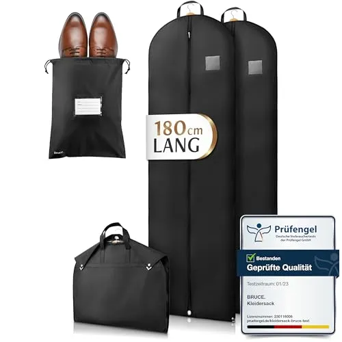 Bruce.® 2x Kleidersack Lang 180x60 cm – Optimaler Schutz für Brautkleid & Abendrobe - Kleidersäcke für sicheren Schutz und Lagerung – mottensicher, wasserabweisend und atmungsaktiv. Ideal für Anzüge, Kleider und mehr, auch auf Reisen.