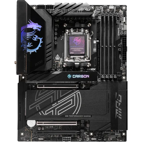 MSI MPG X870E CARBON WIFI Motherboard - ATX Mainboard mit AMD X670E Chipset, bietet hohe Performance und integriertes WiFi für Gaming und kreative Anwendungen.