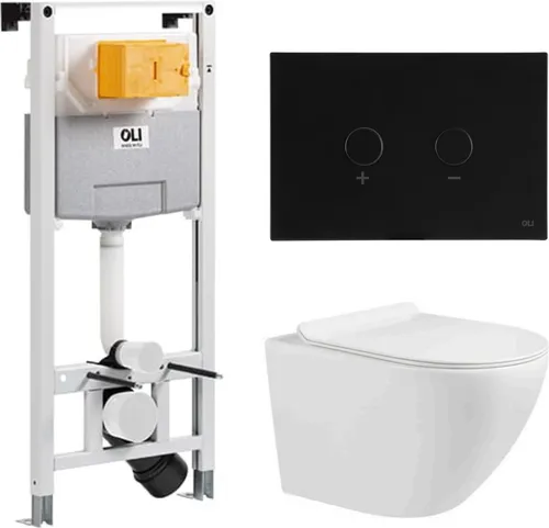 Domotechnika | Wc Set Zoldo - Vorwandelement - Unterputzspülkasten - Weiß Glänzend - Spülrandlos -  - Hygienisch Und Leicht Zu Reinigen - schwarzer Knopf