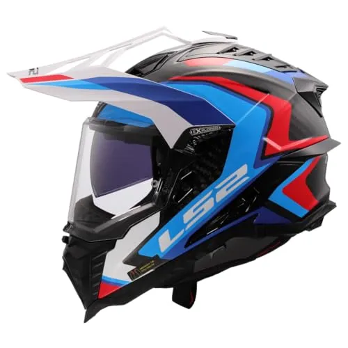 LS2 MX701 Carbon Helm Explorer C Frontier II - Dualsport Enduro Helm - Motorradhelme: ECE-zugelassener Offroad-Helm aus Kohlefaser mit optimaler Belüftung und leichtem Design. Ideal für ATV, Enduro und Motocross, inklusive Helmbeutel und Pinlock.