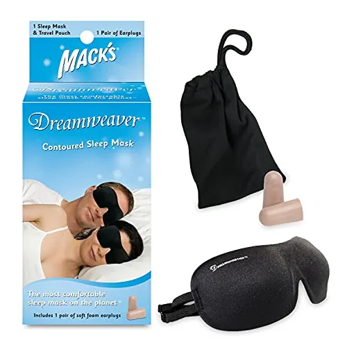 Mack's Dreamweaver Konturierte Schlafmaske, bequem, verstellbar, Augenmaske mit zwei Riemen, ultraweiche Schaumstoff-Ohrstöpsel