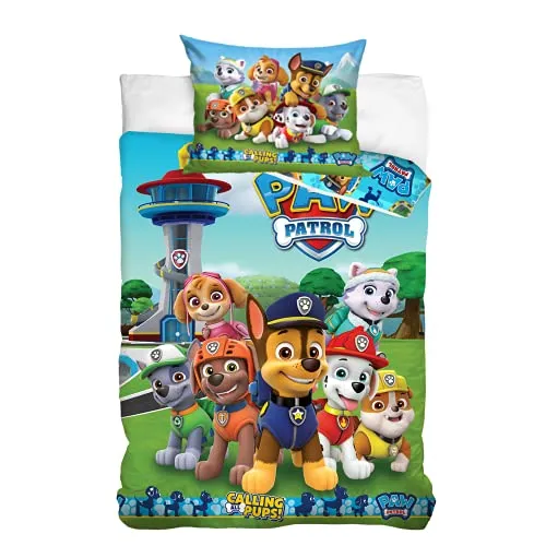 Paw Patrol Bettwäsche für Kinder 40x60 100x135 cm - Bettwäschegarnitur aus 100% Baumwolle, 60° waschbar und trocknergeeignet. Ideal für kleine PAW Patrol Fans, sorgt für einen bunten Schlafplatz im Kinderzimmer.