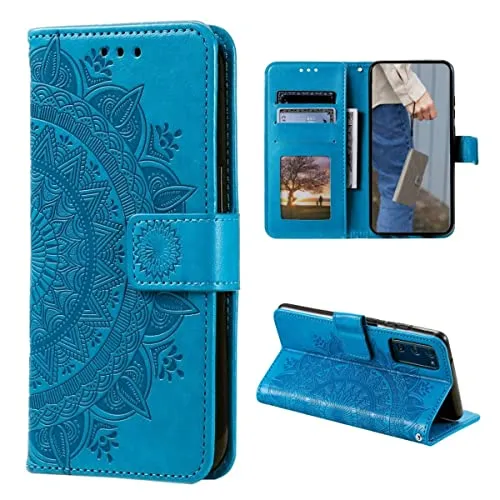 CoverKingz Handy Cover kompatibel mit Samsung Galaxy A34 5G - Handyschutz mit Kartenfach Klapphülle - Bookcase Hülle aufklappbar Motiv Mandala Blau