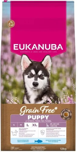 Eukanuba Puppy & Junior L/XL Seefisch Getreidefrei Hundefutter 12 kg - Hochwertiges Hundefutter für Welpen und Junghunde großer Rassen, mit schmackhaftem Seefisch und ohne Getreide, für eine ausgewogene Ernährung.