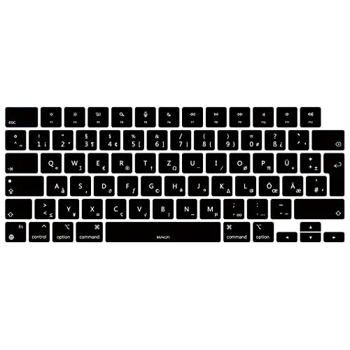 MiNGFi Silikon Deutsche QWERTZ Tastaturschutz für MacBook Pro/Max 14&16" M1-M4(A3185 A2485 A2780 A2991 A3403 A3186) Air 13,6&15,3" M2-M4(A3113 A3240 A2941 A3114 A3241) EU/ISO Tastaturlayout-Schwarz