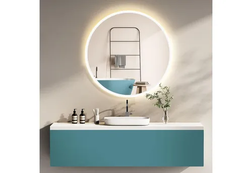 HOKO Badspiegel Schwarz mit LED Beleuchtung - Rund 60 cm - Eleganter LED Wandspiegel mit stufenlosem Lichtwechsel (Warmweiß, Kaltweiß, Neutral) und Touch-Schalter. Ideal für jedes Badezimmer, energieeffizient und einfach zu montieren.