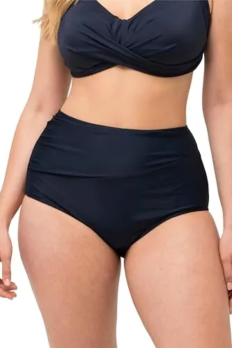 Ulla Popken Bustier-Bikini Bikini-Hose Drapierung High Waist, marine