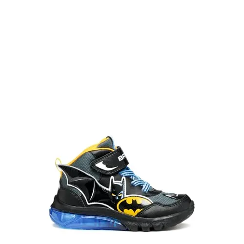 Geox J CIBERDRON BOY Batman Blinkschuh - Slip-On-Sneaker mit cooler Blinkfunktion, Gummizug für schnellen Einstieg und GEOX-Membrane für trockene Füße – ideal für aktive Kinder!