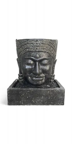FaHome Zierbrunnen Khmer Kopf Buddha Wasserfall - Zierbrunnen aus hochwertigem Steinguss, Höhe 58 cm, schafft eine harmonische Atmosphäre und lädt zur Entspannung ein – ideal für Garten oder Meditationsraum.