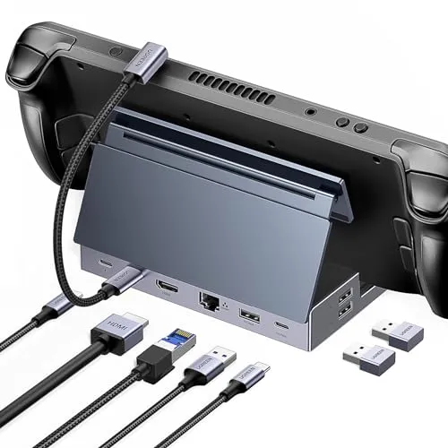 UGREEN 9-IN-1 4K@60Hz Steam Deck Dockingstation - Vielseitiges Notebook-Zubehör mit 9 Anschlüssen, ideal für Steam Deck und andere Geräte, bietet 4K@60Hz Videoausgabe und unterstützt schnelles Laden.