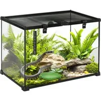 PawHut Terrarium Reptilien Fütterungsbox - Rechteckiges Glasterrarium mit Thermometer, ideal für Reptilien und Amphibien. Bietet eine optimale Umgebung mit 52.5 l Volumen, 2 Jahre Herstellergarantie.