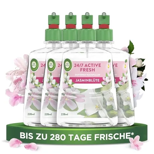 Air Wick Active Fresh – Automatischer Lufterfrischer Jasminblüte - Elektrischer Lufterfrischer mit wasserbasiertem Spray und natürlichen Ölen, bietet 70 Tage lang frischen Duft und hilft, Plastikmüll zu reduzieren.