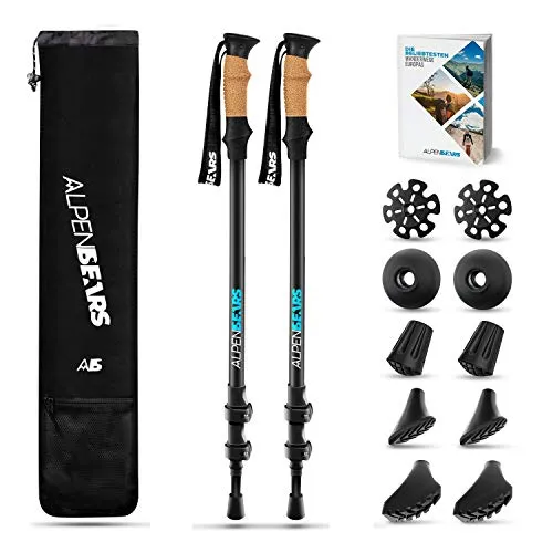 Alpen Bears Wanderstock Carbon mit Echtkorkgriff - Wanderstöcke für jedes Terrain, leicht und stabil mit Quick-Lock-System für individuelle Längeneinstellung. Ideal für Komfort und Halt bei Ihren Abenteuern!