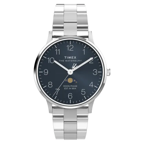 Timex TW2W75700 Waterbury Classic Moon Phase 40mm Edelstahlarmband Herrenuhr - Elegante Herrenuhr mit Mondphasenanzeige und Datumsfunktion. Robustes Edelstahlarmband und 50 m wasserdicht. Ideal für stilbewusste Männer, die Wert auf Qualität legen.