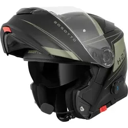 Bogotto H271 Taog Bluetooth Klapphelm, schwarz-grün, Größe M für Männer - Motorradhelm mit Bluetooth-Funktion, thermoplastischer Außenschale aus Polycarbonat und ECE 22.06 Zertifizierung für Sicherheit und Komfort.