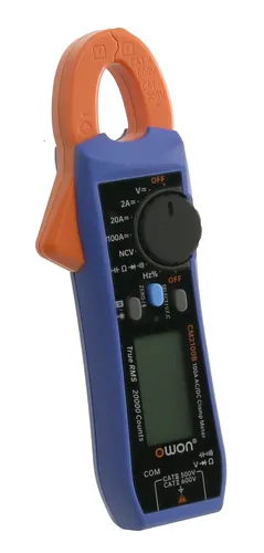 OWON Stromzange CM2100B - Bluetooth 100 A AC/DC True RMS - Multimeter mit Bluetooth-Funktion für einfache Datenübertragung, misst präzise AC/DC-Strom bis 100 A und bietet True RMS zur genauen Analyse.