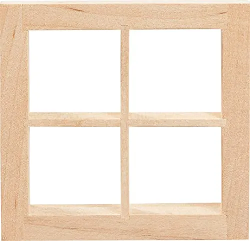 HobbyFun Miniatur Fenster quadratisch 7.0x7.0 cm Holz Winter Deko 1.1 cm Stärke