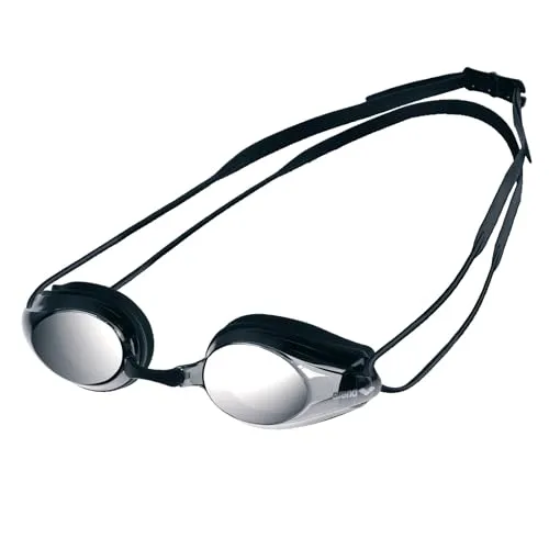 arena Tracks Mirror Unisex Wettkampf-Schwimmbrille - Schwimmbrille für Wettkampfschwimmer mit verspiegelten Anti-Fog-Gläsern und UV-Schutz; 4 austauschbare Nasenstege sorgen für individuelle Anpassung und hohen Komfort.