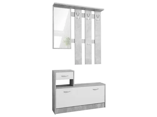 WEBMARKETPOINT Garderobe Rudolf – Stilvolles Design in Beton/Weiß - Garderoben Komplettprogramme, moderne Kombination aus Beton und Weiß für einen eleganten Eingangsbereich.