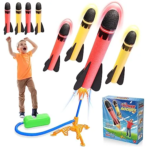 HappyKidsClub Raketen Spielzeug für Kinder - Drachen für Outdoor-Spaß, mit bis zu 30 Metern Abwurfhöhe und verstellbarem Werferwinkel für unendlichen Spielspaß im Freien.