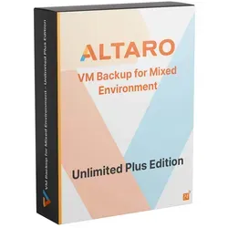 Altaro VM Backup Mixed Unlimited Plus Edition - Leistungsstarke Backup-Lösung für gemischte Umgebungen (Hyper-V und VMware) mit Lizenz für 1 Host und unbegrenzten VMs. Inklusive 1 Jahr Software-Wartung für stets aktuelle Software.