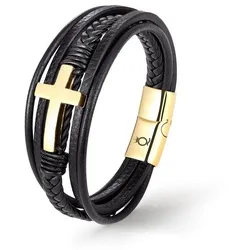 UNIQAL.de Lederarmband Lederarmband Herren mit Kreuz "HEAVEN" Jesus (Edelstahl, Echtleder, Casual Style, handgefertigt) goldfarben 23 cm