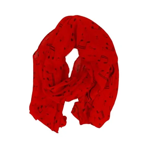 mugesh Schal Damen mit Notenmotiv rot – Musik Schal Frauen 150x50 cm – weich, pflegeleicht & knitterarm – Elegantes Accessoire für Bühne, Chor & Freizeit – Geschenk für Musikerin