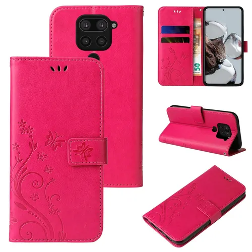 Handyhülle für Xiaomi Redmi Note 9 Klapp Case Tasche Blume Schmetterling Pink