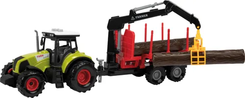 Toi-Toys Traktor mit Anhänger und Holztransporter - Spielfahrzeuge mit realistischen Sounds und Lichtern für stundenlangen Spielspaß, inklusive Batterien und geeignet für Kinder ab 3 Jahren.