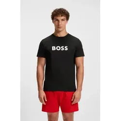 BOSS Herren Rn Beach T-Shirt, Black1, XL - T-Shirts für Herren, aus weichem, atmungsaktivem Single Jersey mit gummiertem Boss Logo für einen stylishen Look.