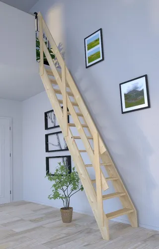 Starwood Raumspartreppe Fichte 2000 gerade mit Holzgeländer - Hochwertige Raumspartreppe aus Fichte, ideal für platzsparende Lösungen in Ihrem Zuhause, gefertigt in Deutschland.