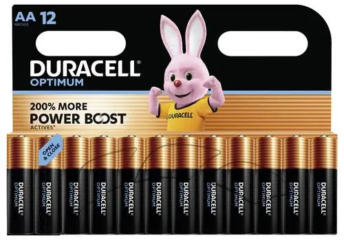 Duracell Optimum Mignon (AA) 1.5V Batterien - 12er Pack - Innovative Alkaline-Batterien mit bis zu 200% zusätzlicher Lebensdauer für mehr Leistung. Praktische, recycelbare Verpackung mit Organizer für sicheren und sauberen Stauraum.