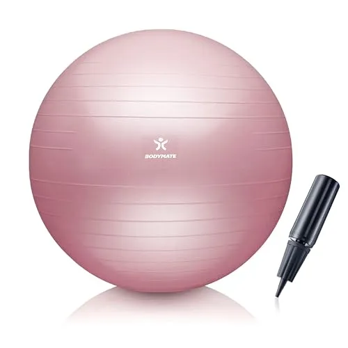 BODYMATE Gymnastikball Sitzball Trainingsball mit GRATIS E-Book inkl. Luft-Pumpe, Ball für Fitness, Yoga, Gymnastik, Core Training, für starken Rücken als Büro-Stuhl Rose 75cm