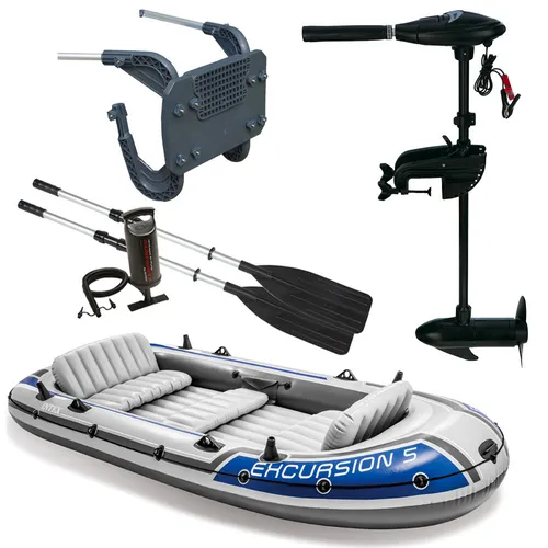 Intex Schlauchboot-Set Excursion 5 mit Außenbordmotor - Schlauchboote - Hochwertiges Intex Schlauchboot-Set für bis zu 5 Personen, inkl. Außenbordmotor-Befestigung und umfangreicher Ausstattung für unvergessliche Wasserabenteuer.