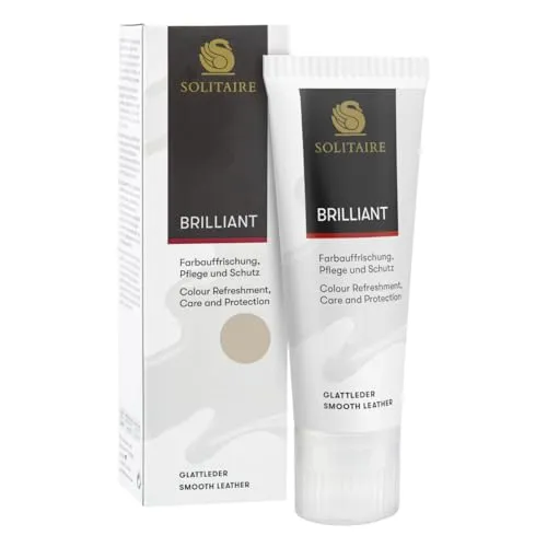 SOLITAIRE Brilliant Schuhcreme Farbe Taupe, mit Farbauffrischung für Glattleder und intensive Pflege und leichte Imprägnierung für Schuhe, Taschen, Kleidung, mit Schwammaufträger, 75ml