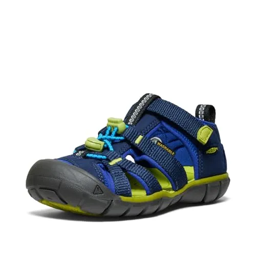 KEEN Seacamp II CNX Sandalen, Naval Academy Chartreuse, 28 EU - Wanderschuhe mit wasserabweisendem Obermaterial und Multidirektionalen Stollen für optimalen Halt. Ideal für Abenteuer im Wasser und an Land, schnell trocknend und leicht zu reinigen.