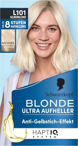 Schwarzkopf Blonde Aufheller L101 Silberblond (165 ml), Haarfärbemittel für Öl-aktiviertes Haare Aufhellen mit HaptIQ System, für bis zu 8 Stufen ohne Gelbstich