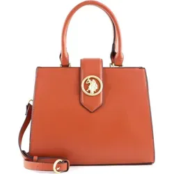 U.S. Polo Assn Handtasche Vancouver - Elegante Handtasche in Tan mit verstärktem Boden und Magnetverschluss, ideal für den Alltag. Praktisch mit 2 Einschubfächern und abnehmbarem, verstellbarem Schulterriemen.