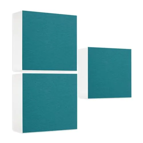 platino24 Schallabsorber Regaleinsatz 3 Elemente 33 x 33 x 10 cm Petrol I Akustikpaneele aus Basotect G+ mit Akustikfilz I Akustikelemente kompatibel mit IKEA KALLAX oder EXPEDIT