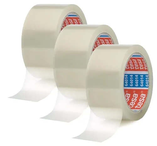 tesa tesapack 64014 - Geräuscharmes 66 m Paketklebeband zum Verpacken von Paketen und Versandschachteln - transparent - (3 Rollen, Single)