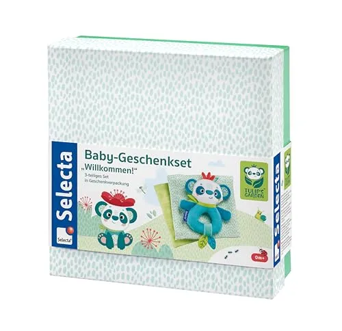 Selecta TULIP'S GARDEN Baby-Geschenkset 3-teilig - 3-teiliges Baby-Geschenkset mit rasselndem Plüschgreifling und 2 Musselintüchern, ideal zur Geburt oder Babyparty. Fördert Greif- und Hörsinn, liebevoll verpackt in einer Geschenkbox.