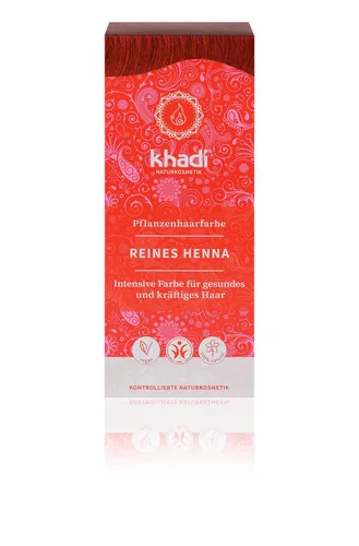 Khadi Reines Henna rot - Pflanzenhaarfarbe - Haarfarben: 100% natürliche, vegane Pflanzenhaarfarbe mit intensiven Farbtönen und Pflegeeffekt für gesundes, glänzendes Haar. Ideal für graues Haar und vielseitig einsetzbar.